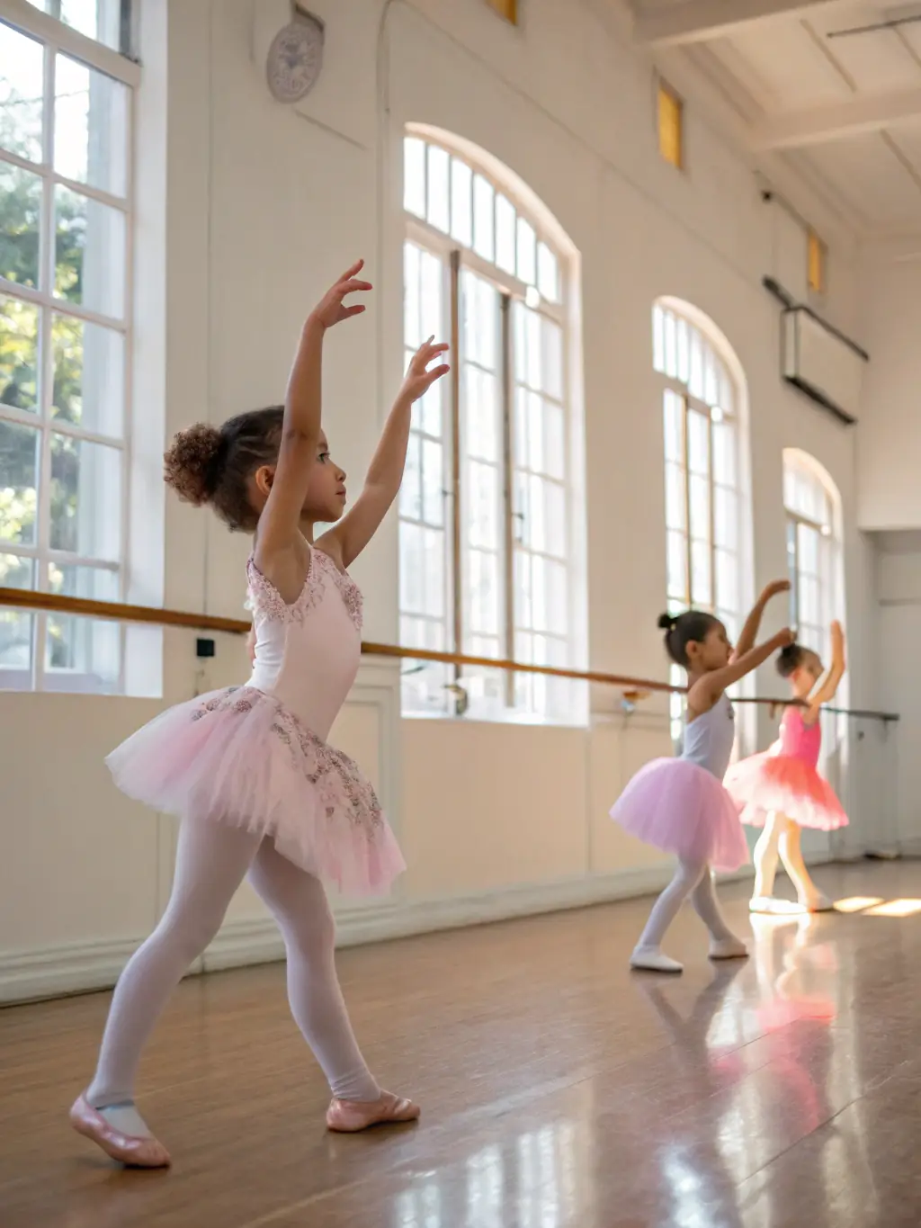 A vibrant image of a children's dance class in Saint-Aigulin, showcasing young participants learning ballet with a focus on posture and grace, set against a backdrop of a local community hall.